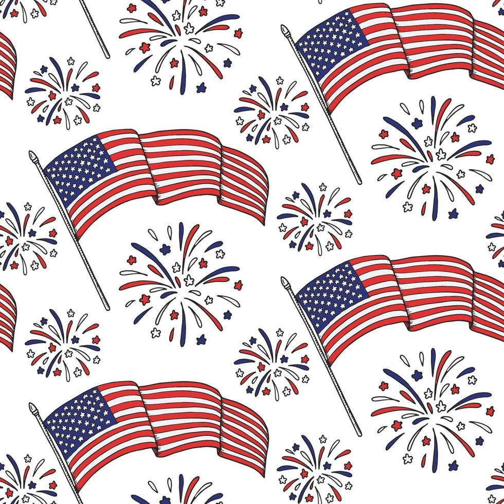 Patriotic seamless pattern with USA flags vector