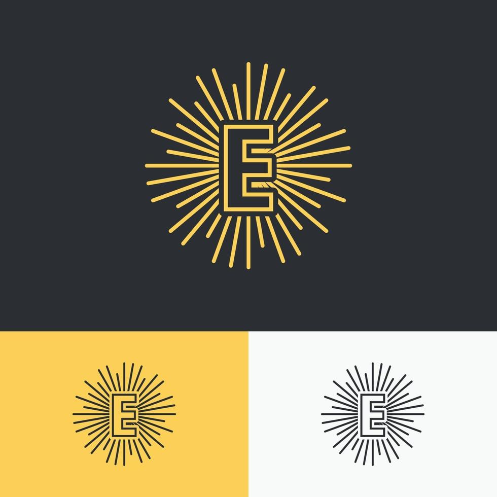 initial e letter  with sun symbol logo design. vector