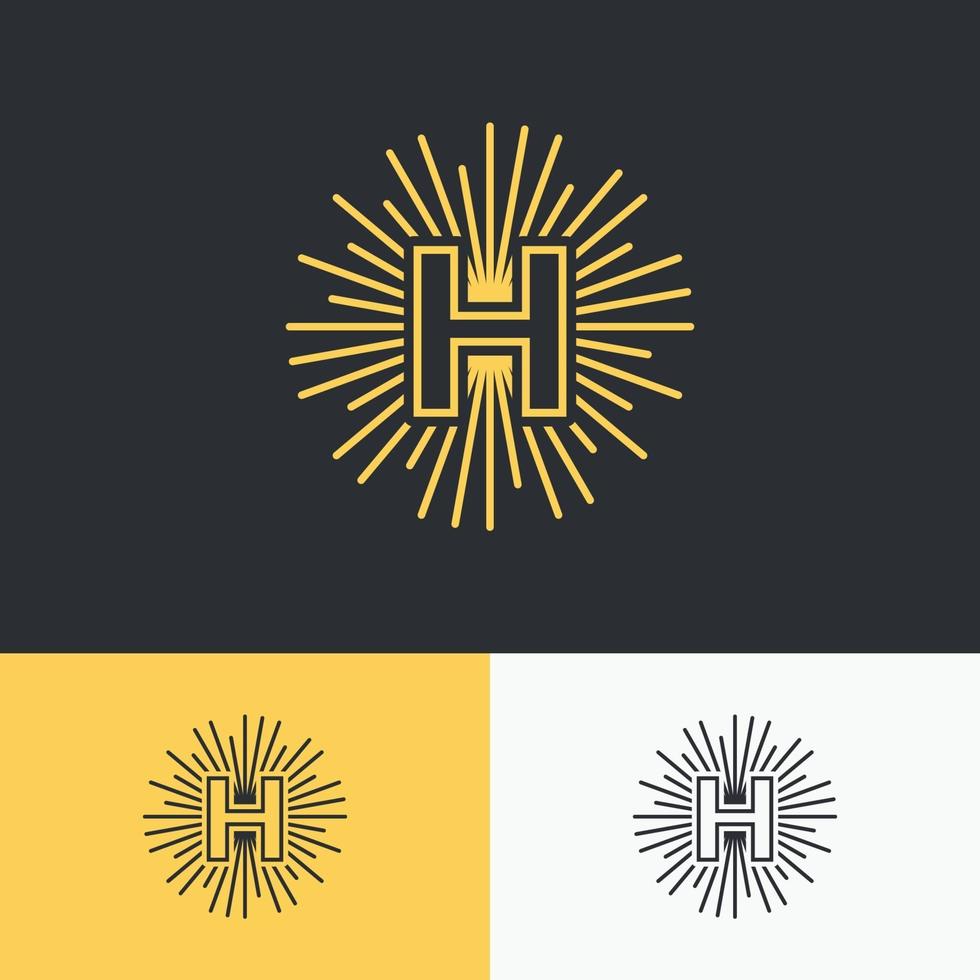 initial h letter with sun symbol logo alphabet template vector