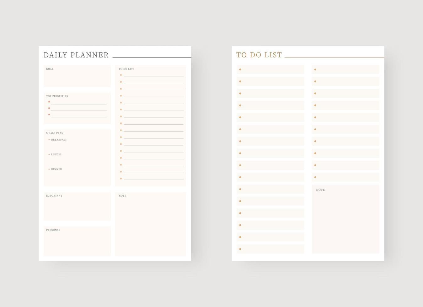 Daily and to do list planner template. Modern planner template set. vector