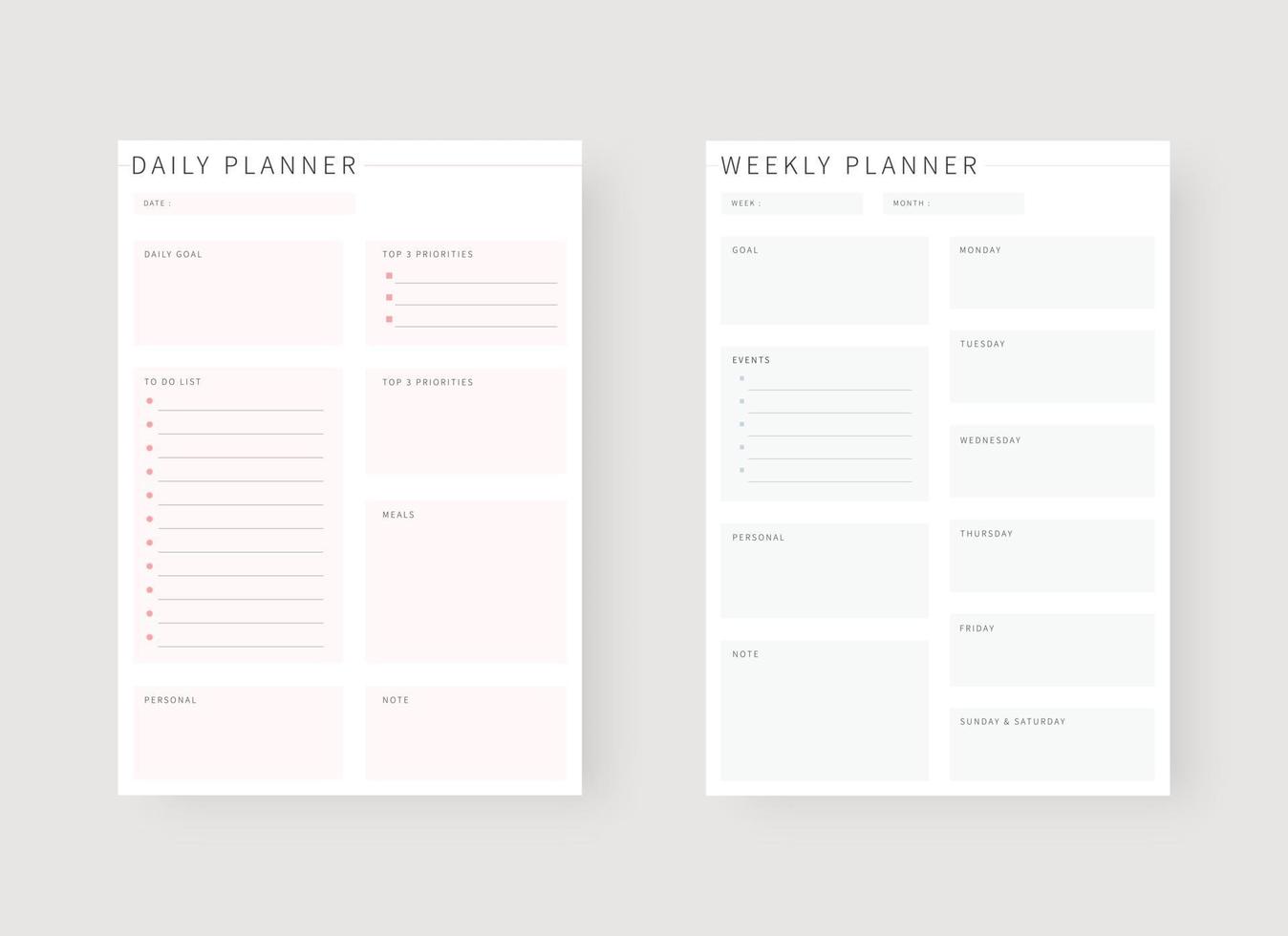 Daily and weekly planner template. Set of planner and to do list. vector