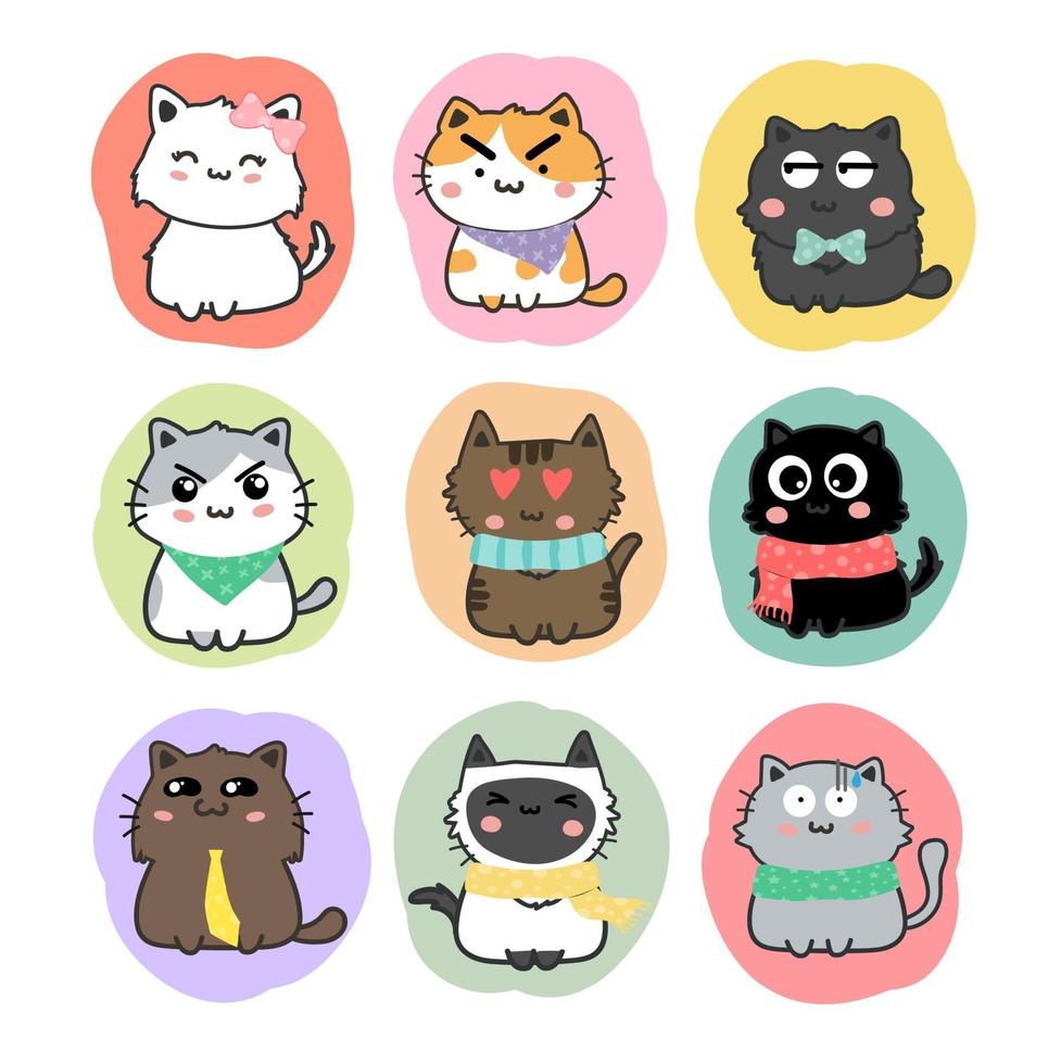 vector de conjunto de dibujos animados de gatos lindos