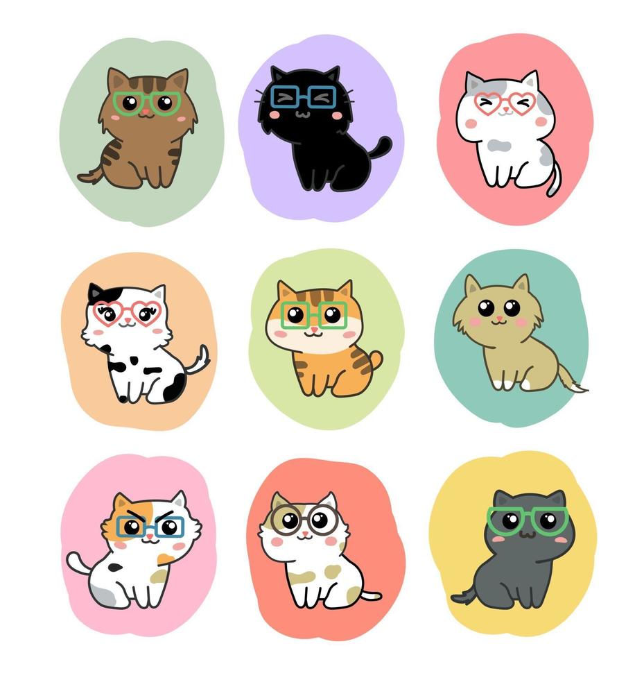 cute cats cartoon set vector