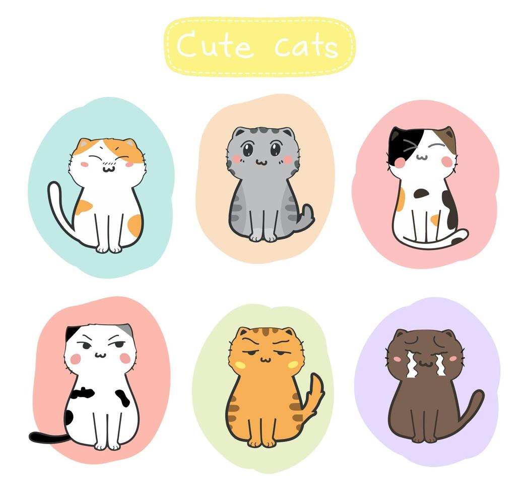 cute cats cartoon set vector