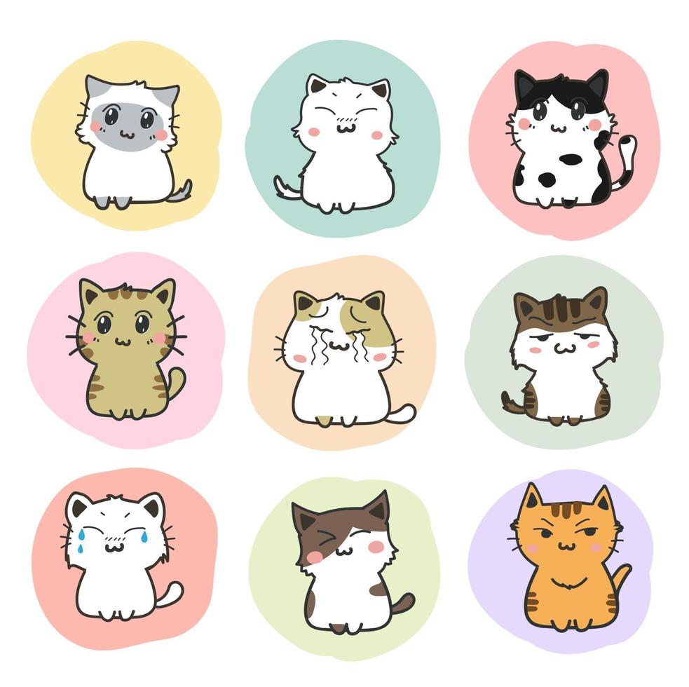 vector de conjunto de dibujos animados de gatos lindos