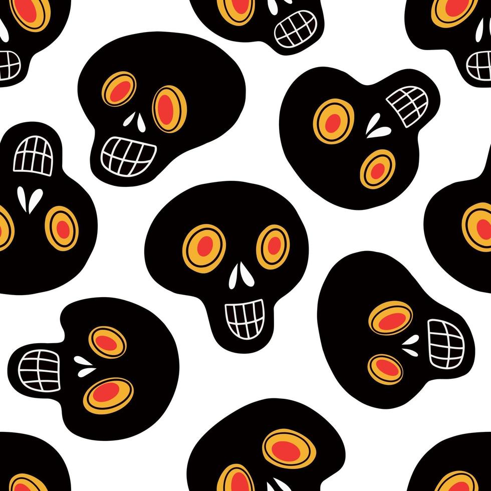 Seamless pattern with black skulls on a white background vector