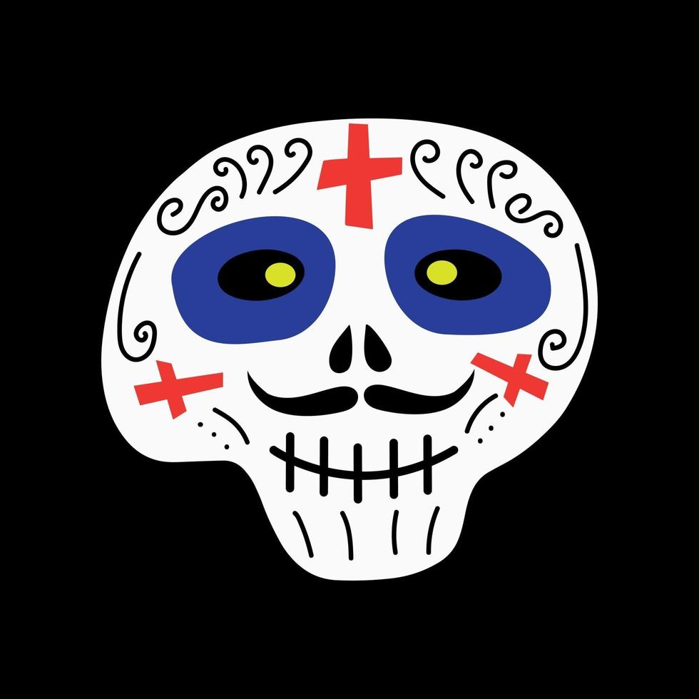 Calavera con adornos, cruces para celebración de Halloween en México vector