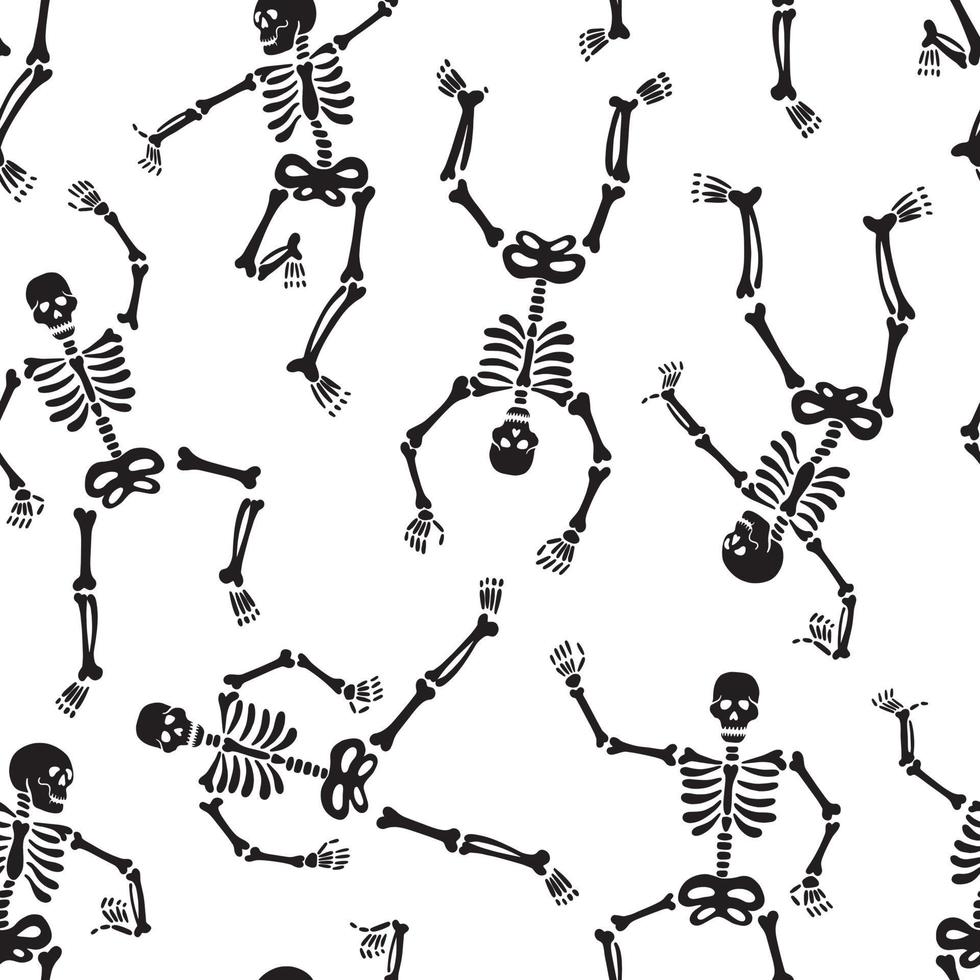 pattern with black skeletons, vigorously dancing and having fun vector