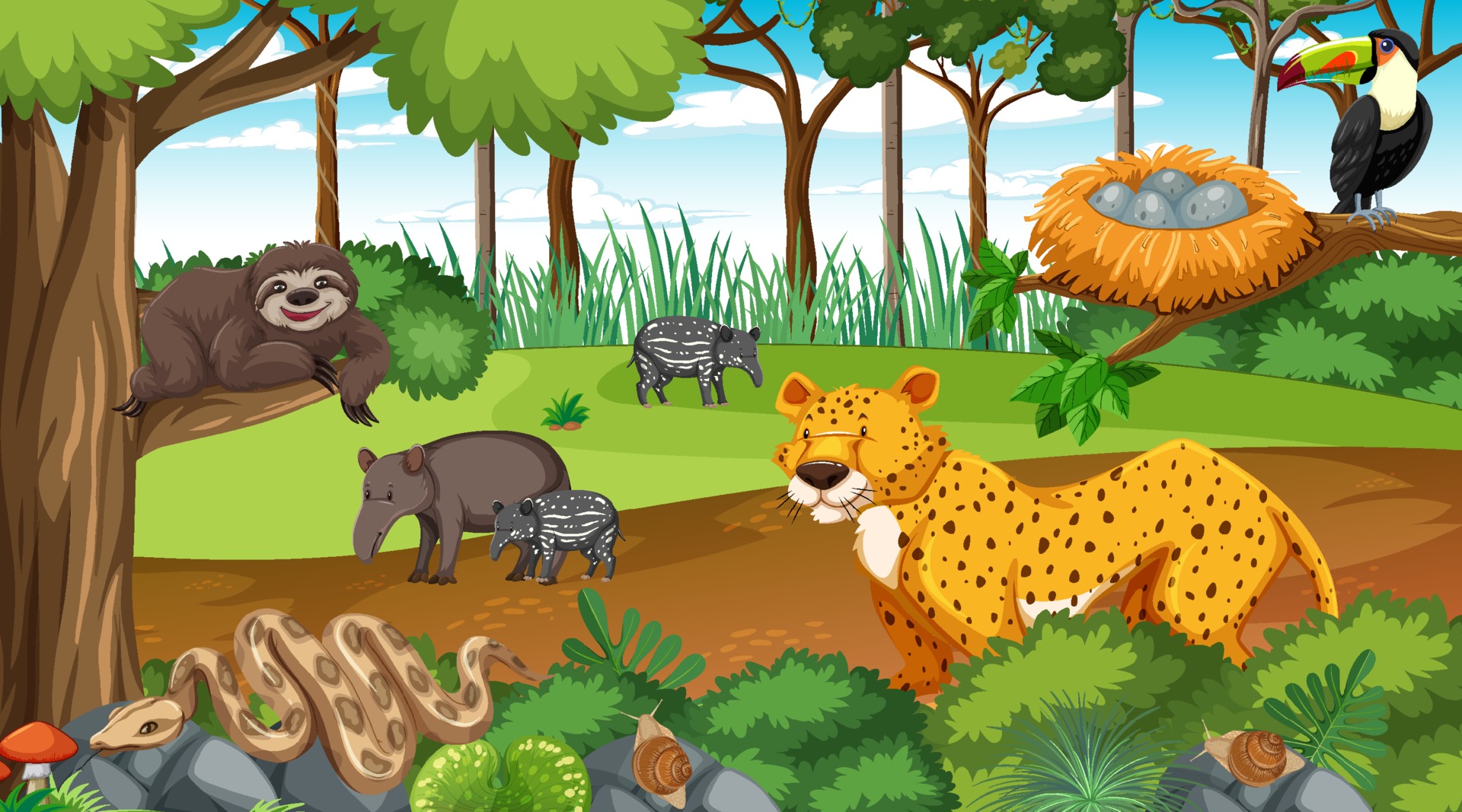 Wild animals in nature forest scene at daytime 3362551 Vector Art at Vecteezy Wild animals in nature forest scene at daytime 3362551 Vector Art at Vecteezy