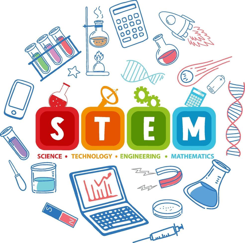 Colourful STEM education logo with learning elements vector