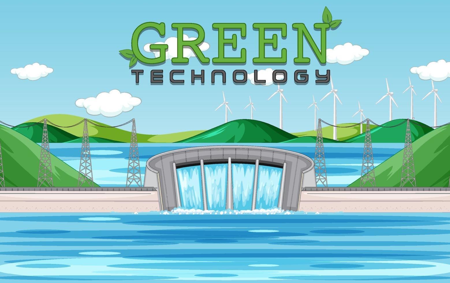 Hydro Power Plants generate electricity with green banner vector