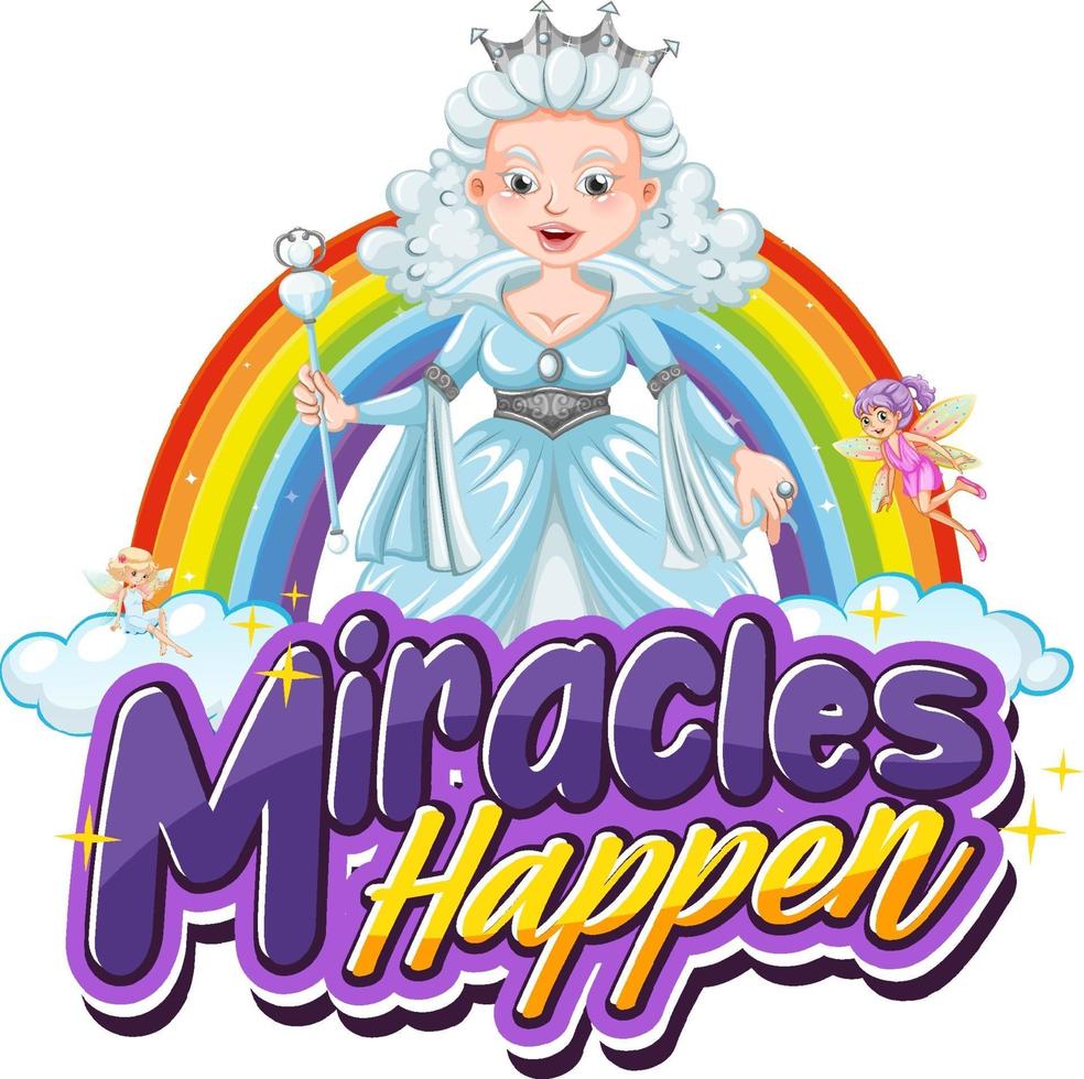 Miracles Happens font typography with a beautiful princess character vector