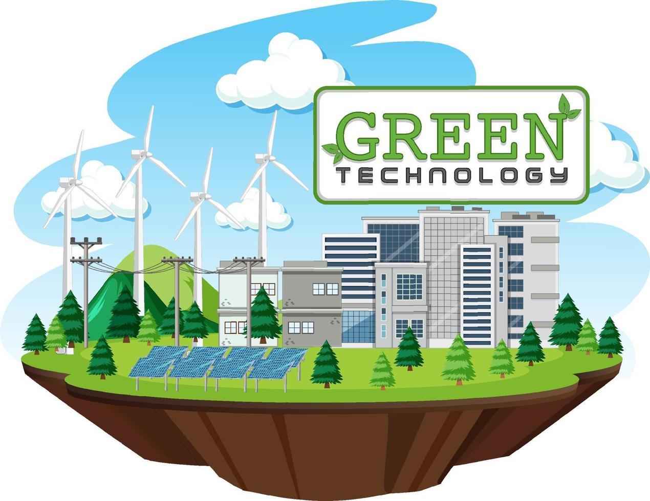 Green energy generated by wind turbine and solar panel vector