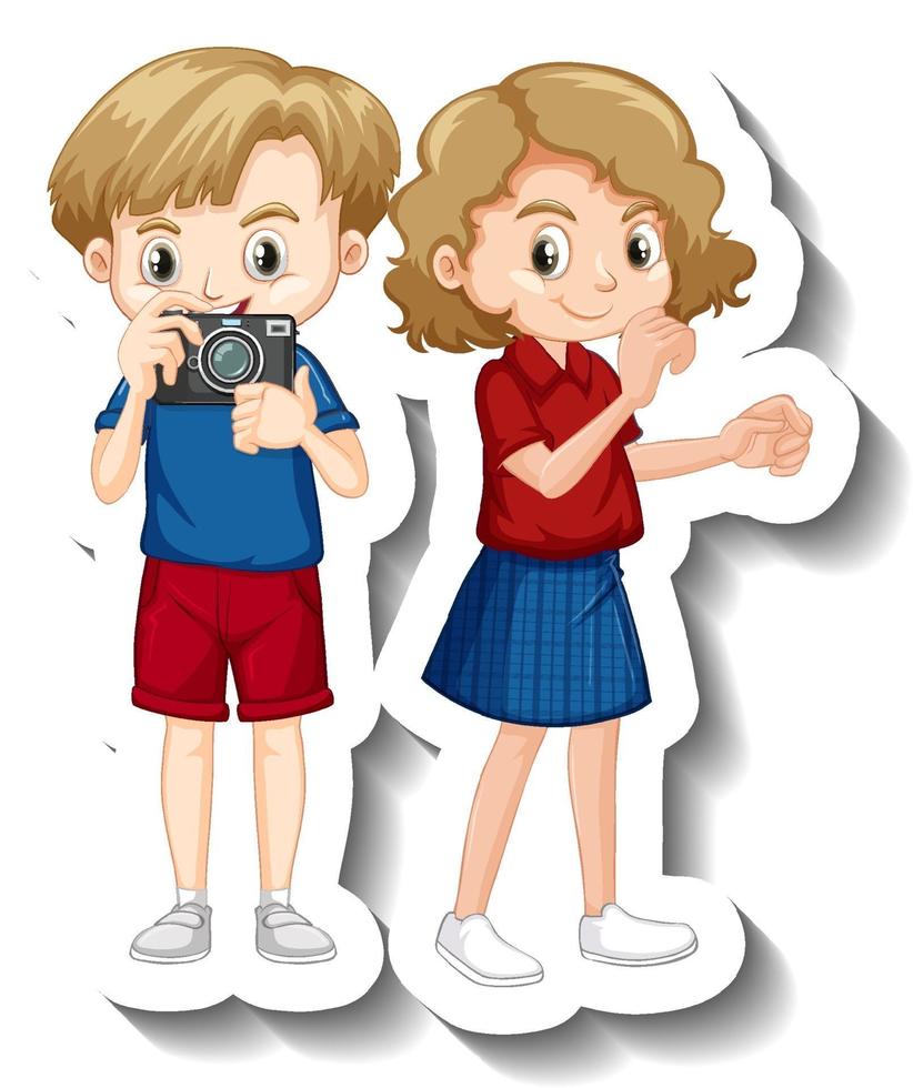 Couple children cartoon character vector