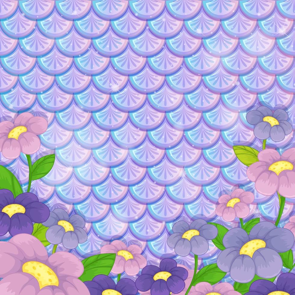 Patrón de escamas pastel morado con muchas flores. vector