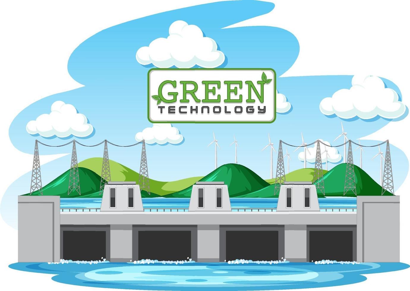 Hydro Power Plants generate electricity with green banner vector