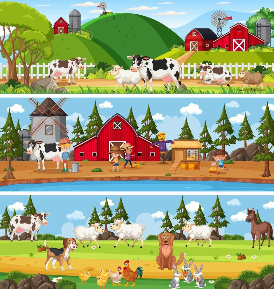 paisaje de naturaleza diferente en la escena diurna con personaje de dibujos animados vector