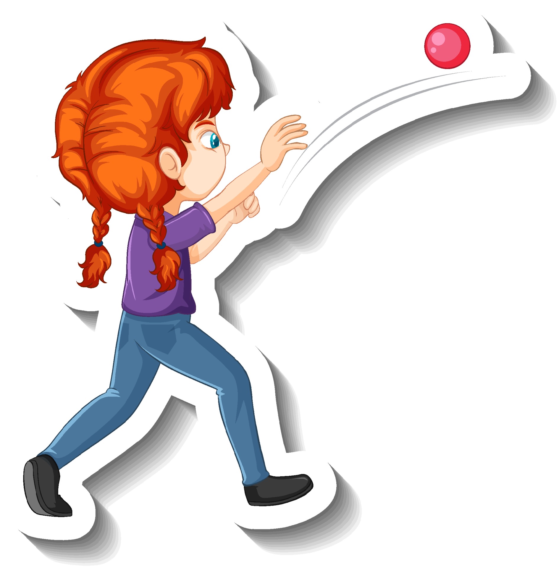 una niña lanzando una pelota pegatina de personaje de dibujos animados