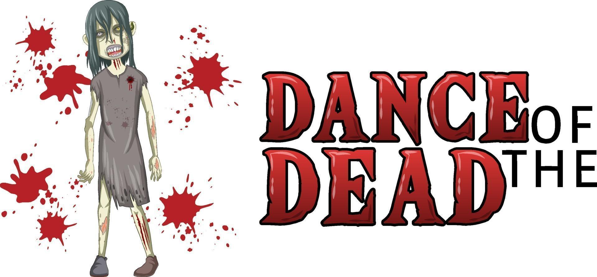 danza del diseño de texto muerto con zombie espeluznante vector