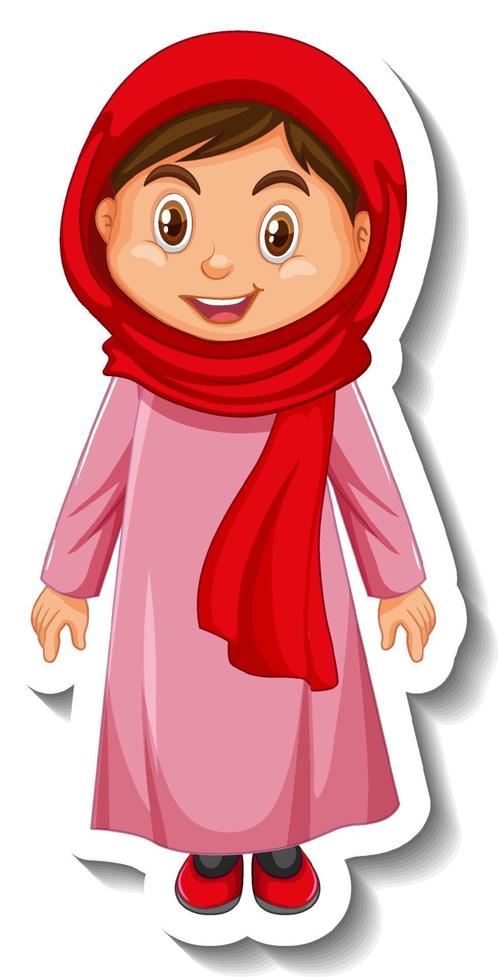 A muslim girl cartoon character sticker on white background vector