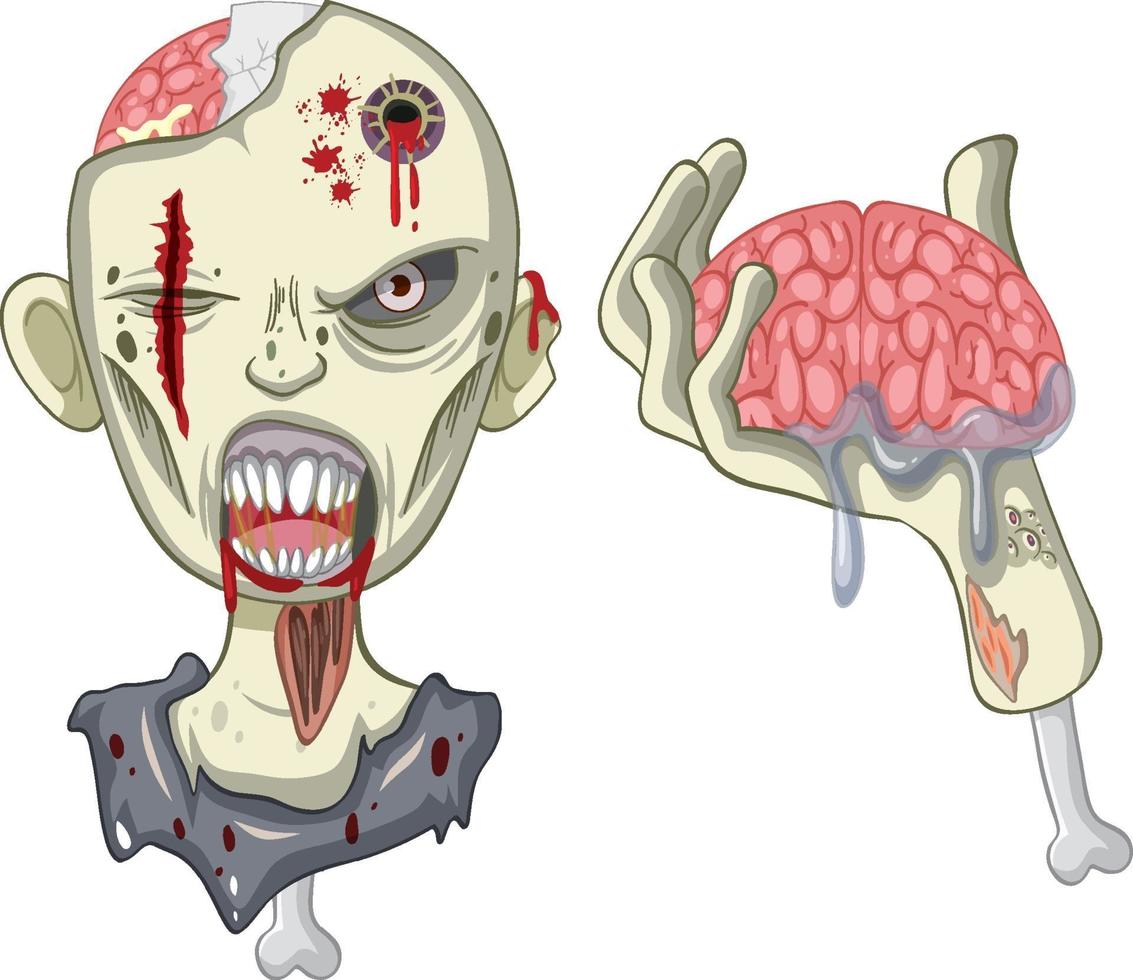 Creepy zombie face on white background vector