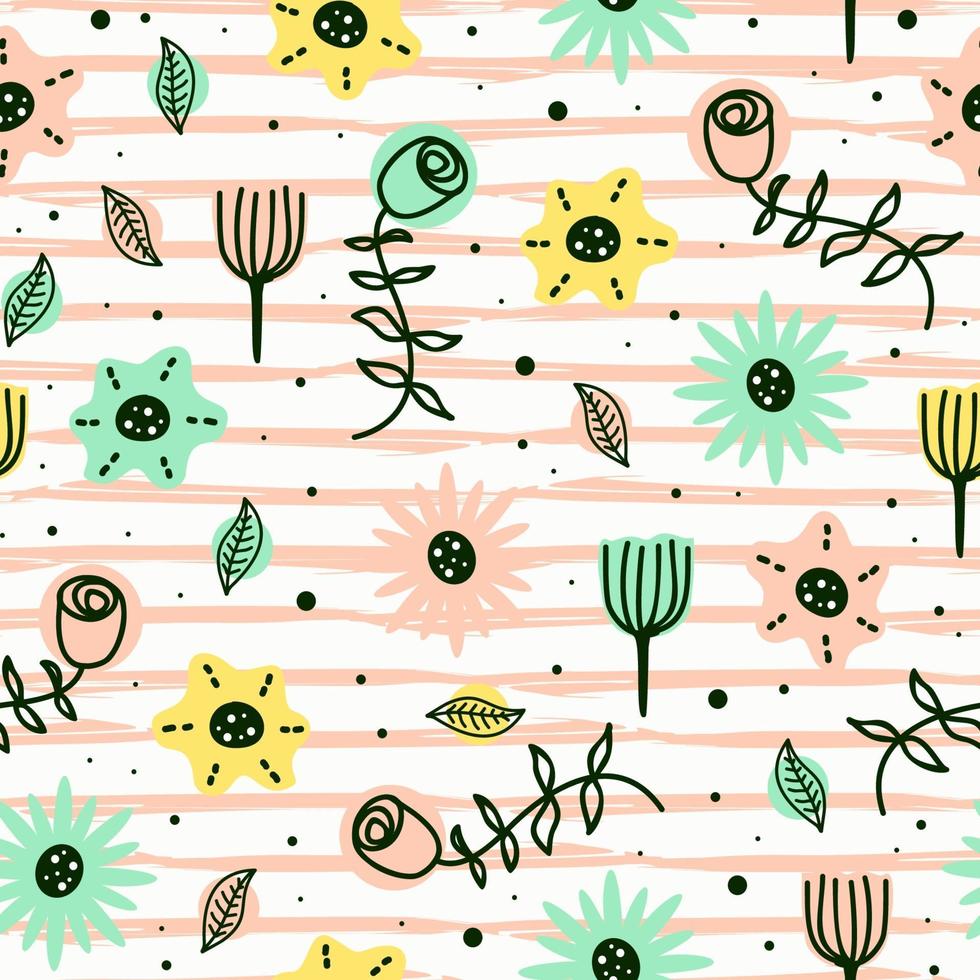 Doodle flower seamless pattern with pastel colors vector