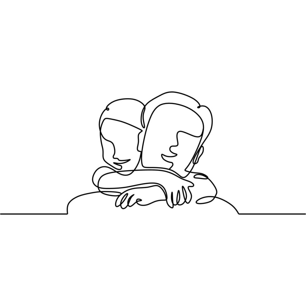 Father and kids continuous line drawing, dad and daughter with smile vector