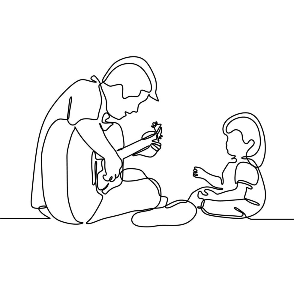 father and his son continuous line drawing, music parenting theme vector