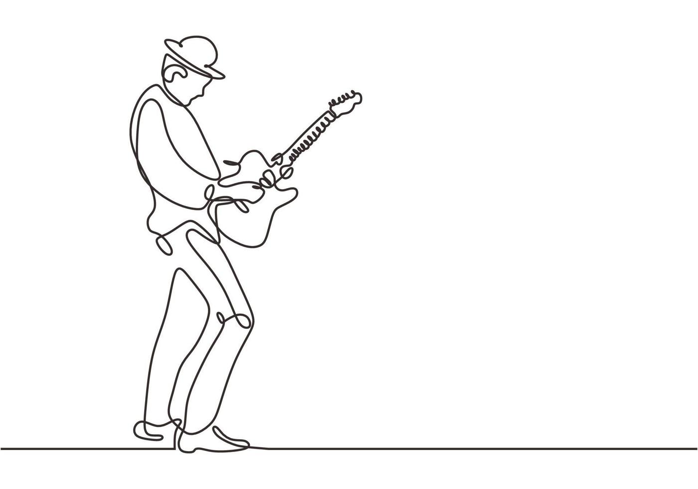 guitarrista de jazz, dibujo de una línea, mucisian tocar la guitarra eléctrica vector