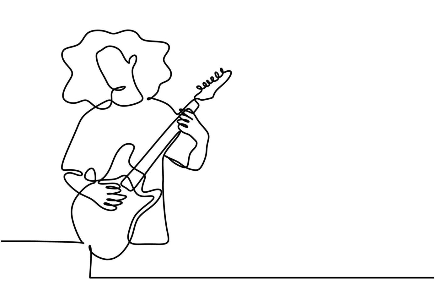 electric guitar player one line drawing guitarist vector