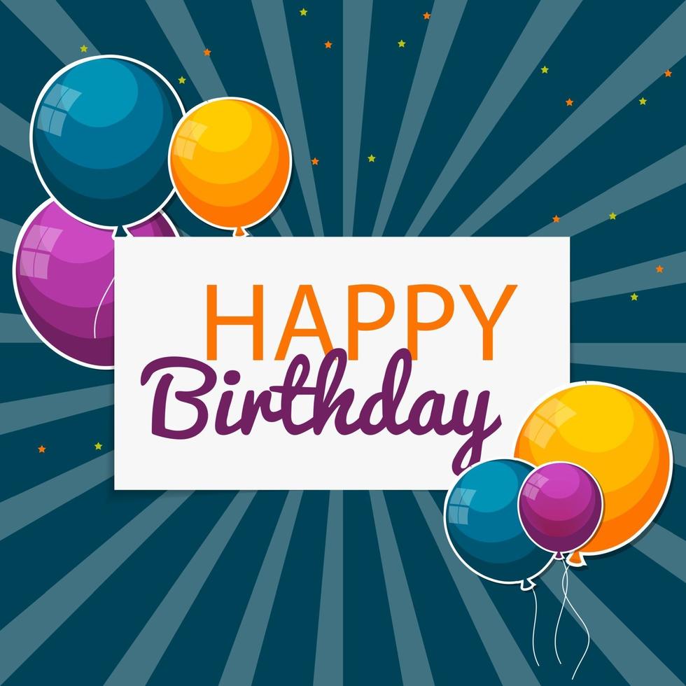 Fondo de banner de globos de feliz cumpleaños brillante de color vector