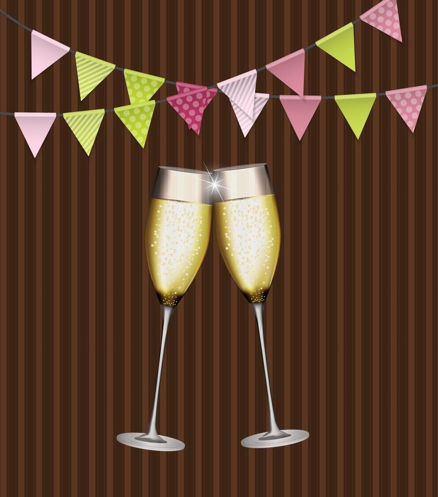 Party Background with Flags and Glasses of Champagne. vector