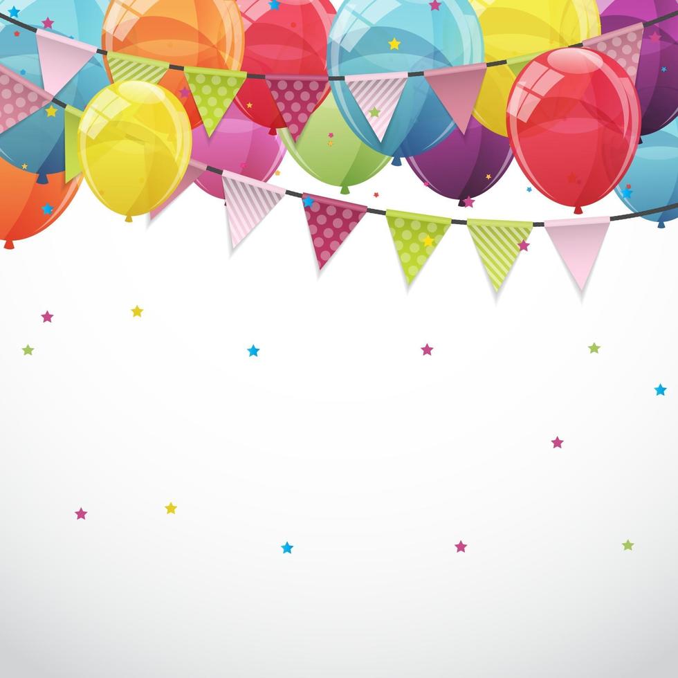 Happy Birthday Card Template with Balloons and Flags vector