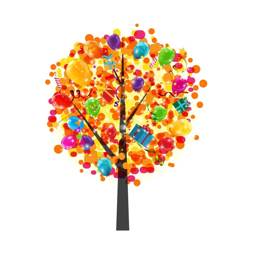 Fondo de árbol de globos de color brillante. concepto de feliz cumpleaños. vector