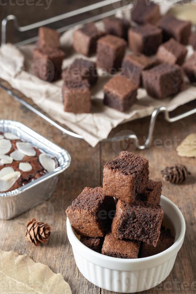 close up Chocolate brownie cake, dessert with milk photo