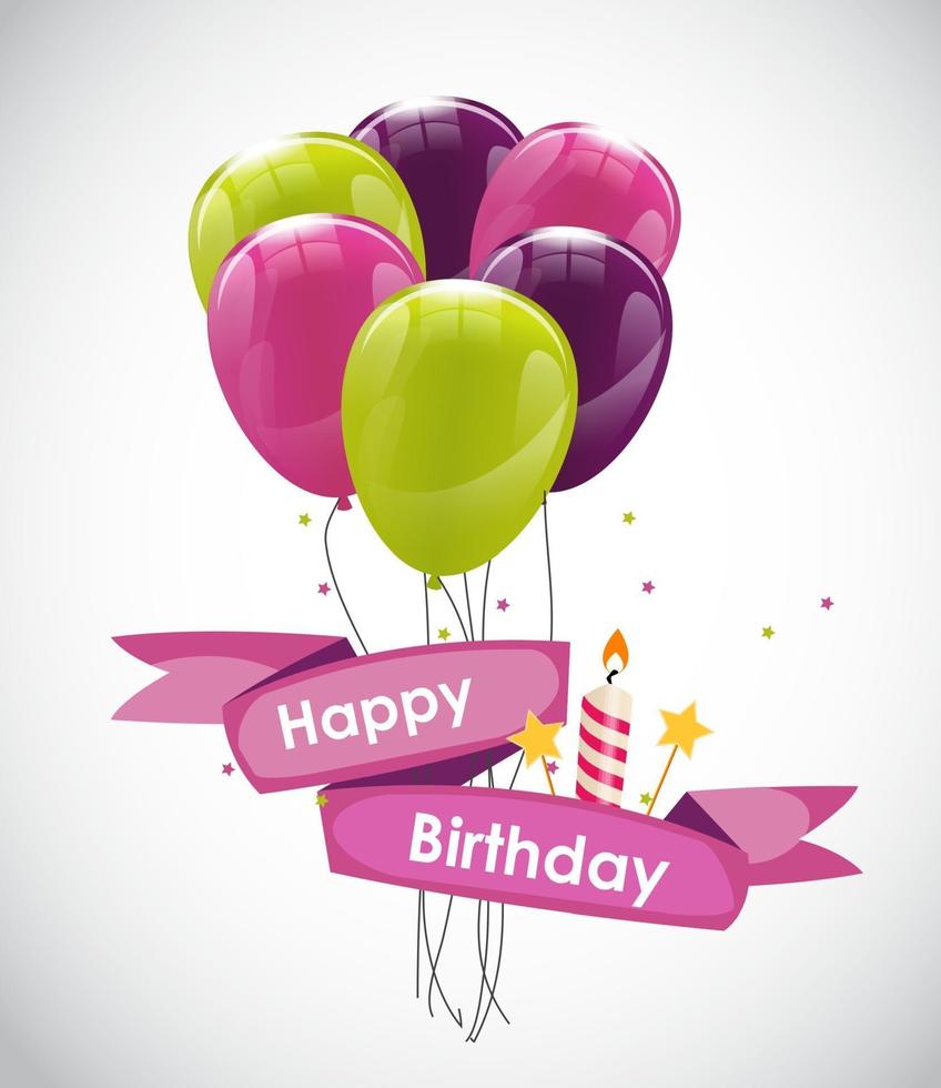 Color Glossy Happy Birthday Balloons Banner Background vector