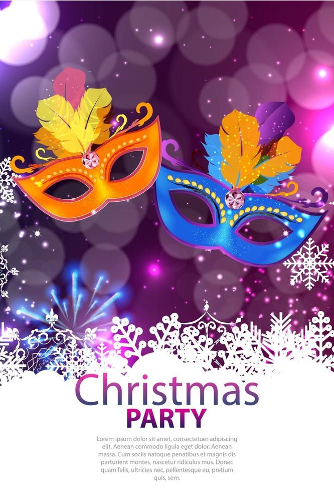 Merry Christmas and New Year Party with Masquerade Carnival Mask vector
