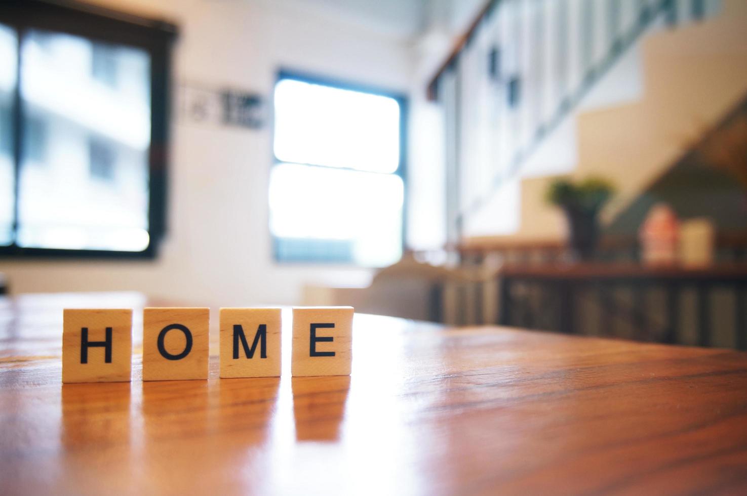 Wood block HOME word on wooden table for background. copy Space photo