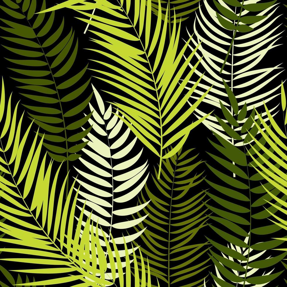 hermoso, palmera, hoja, silueta, seamless, patrón, plano de fondo vector