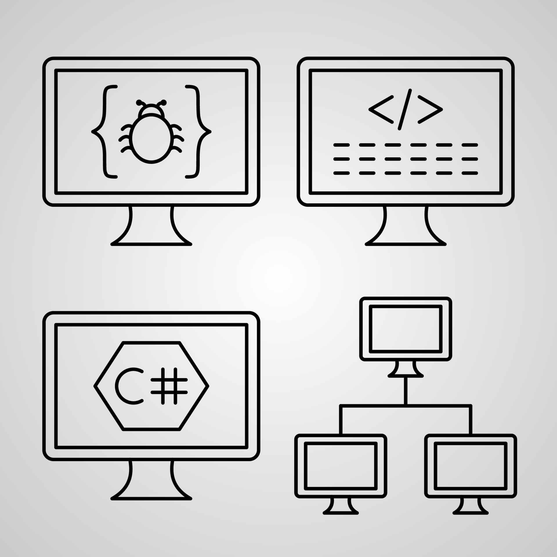 Simple Set of Computer Programming Vector Line Icons 3364267 Vector Art ...