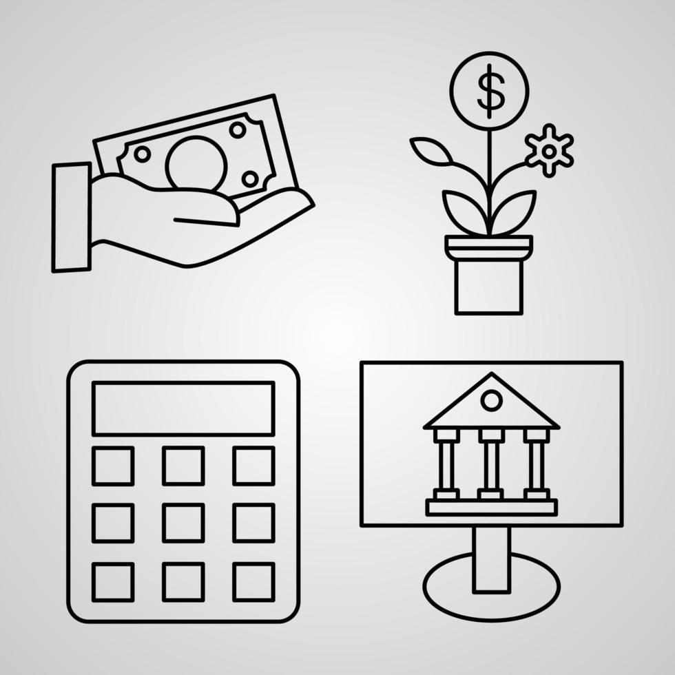 Banking Symbol Collection On White background Banking Outline Icons vector