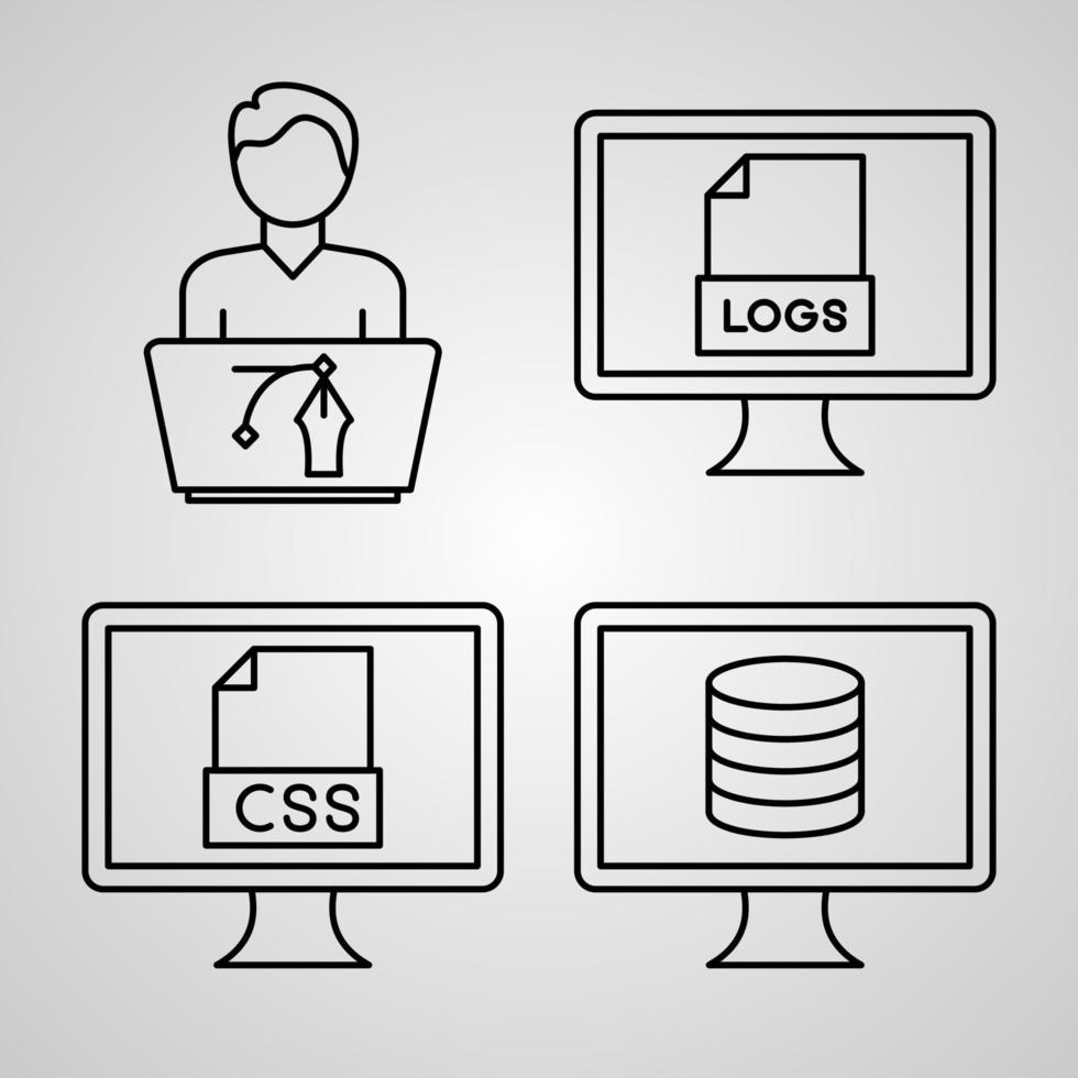 Simple Icon Set of Computer Programming Related Line Icons vector