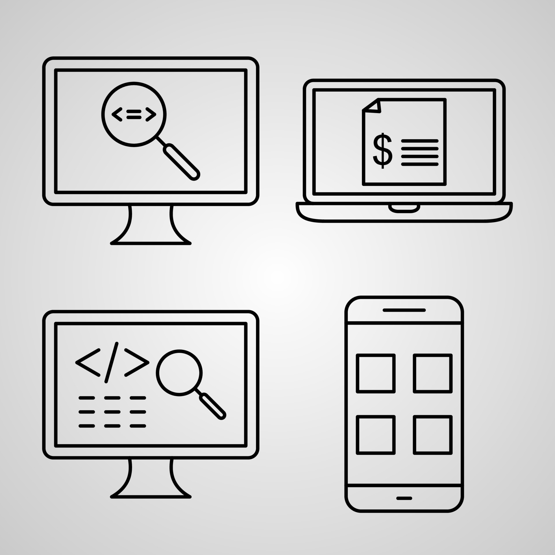 Computer Programming Icon Collection White Color Background 3364282 ...