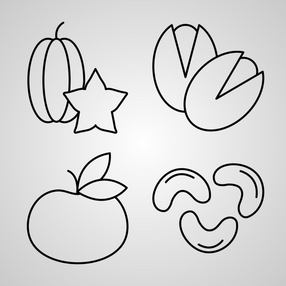 Set of Fruit Icons Vector Illustration Isolated on White Background