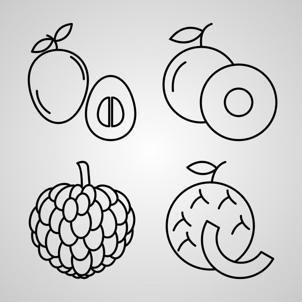 colección de símbolos de frutas sobre fondo blanco iconos de contorno de frutas vector