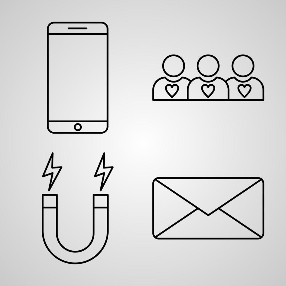 conjunto de iconos de diseño plano de línea delgada de marketing vector