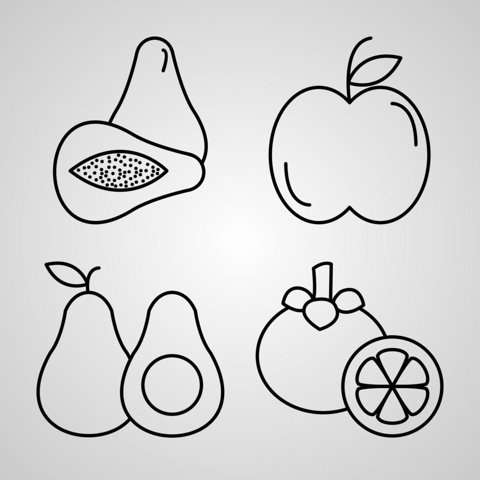 Esquema de iconos de frutas aisladas sobre fondo blanco. vector