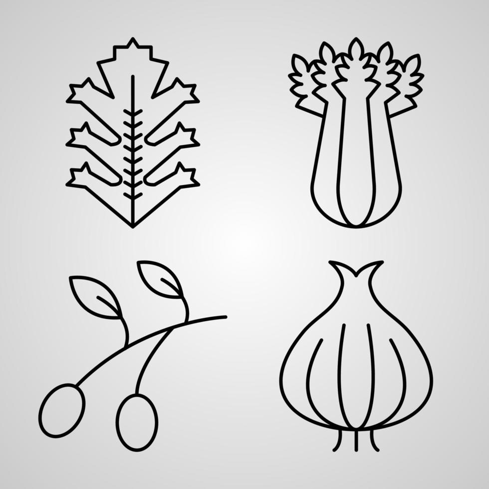 conjunto de iconos simple de iconos de líneas relacionadas con vegetales vector