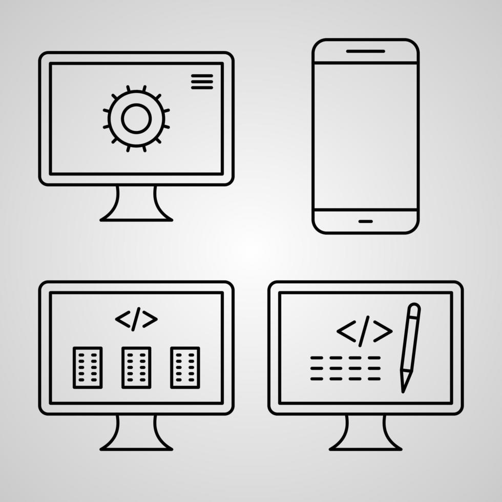 programación de computadoras iconos de línea establecer símbolos programación de computadoras vector