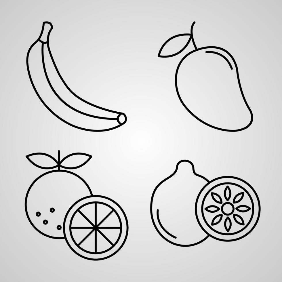 Set of Vector Line Icons of Fruit